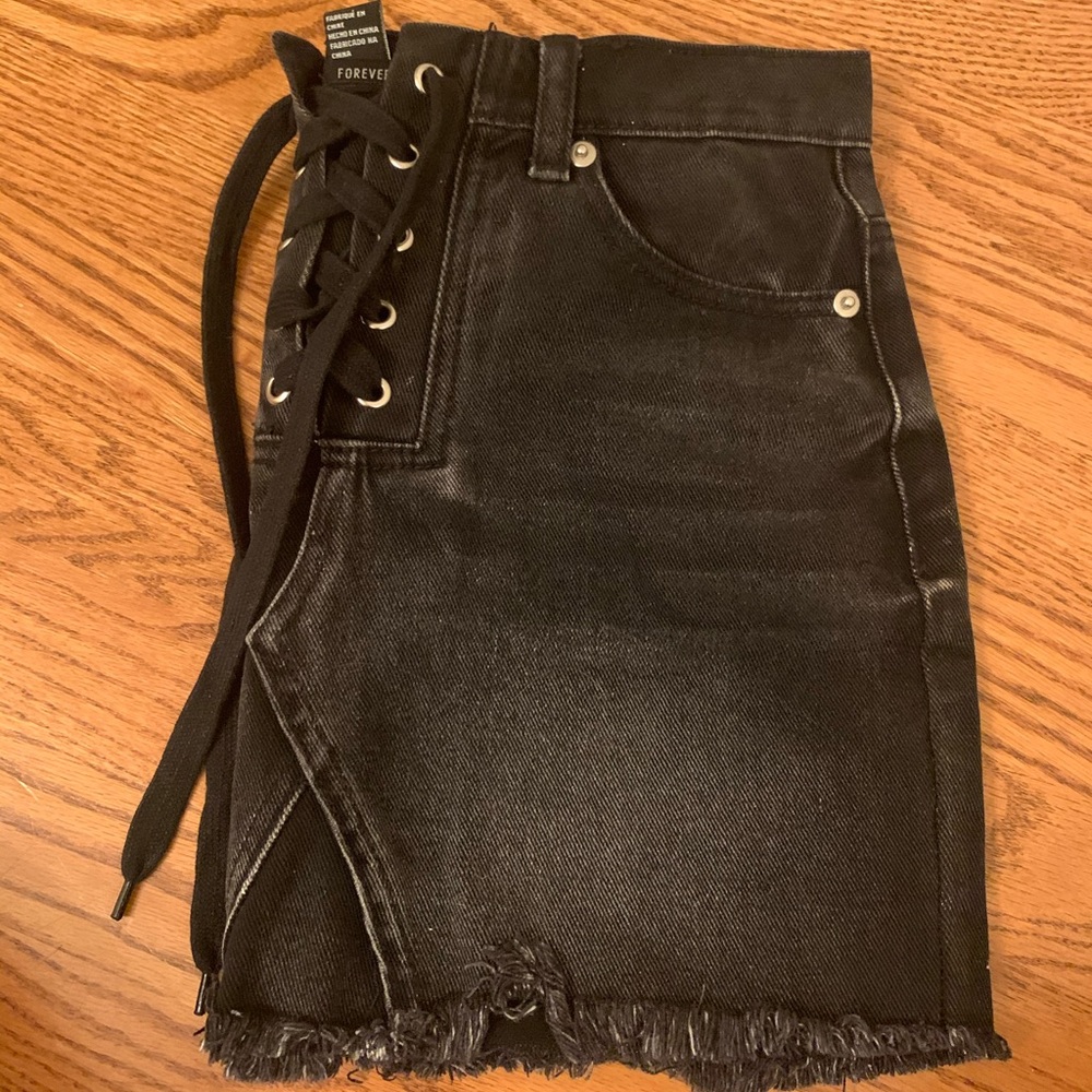 Black tie-up Jean skirt